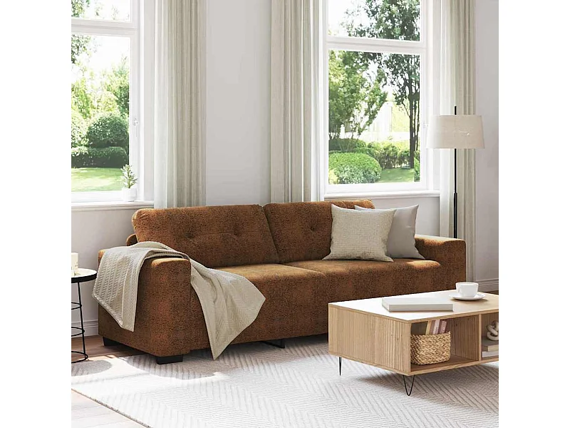 Divano con cuscino in similpelle marrone e legno