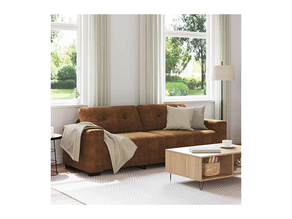 Divano con cuscino in similpelle marrone e legno