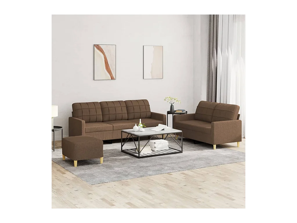 3-teiliges Sofaset mit Kissen, Stoff Braun