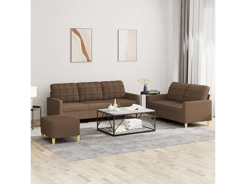 3-teiliges Sofaset mit Kissen, Stoff Braun