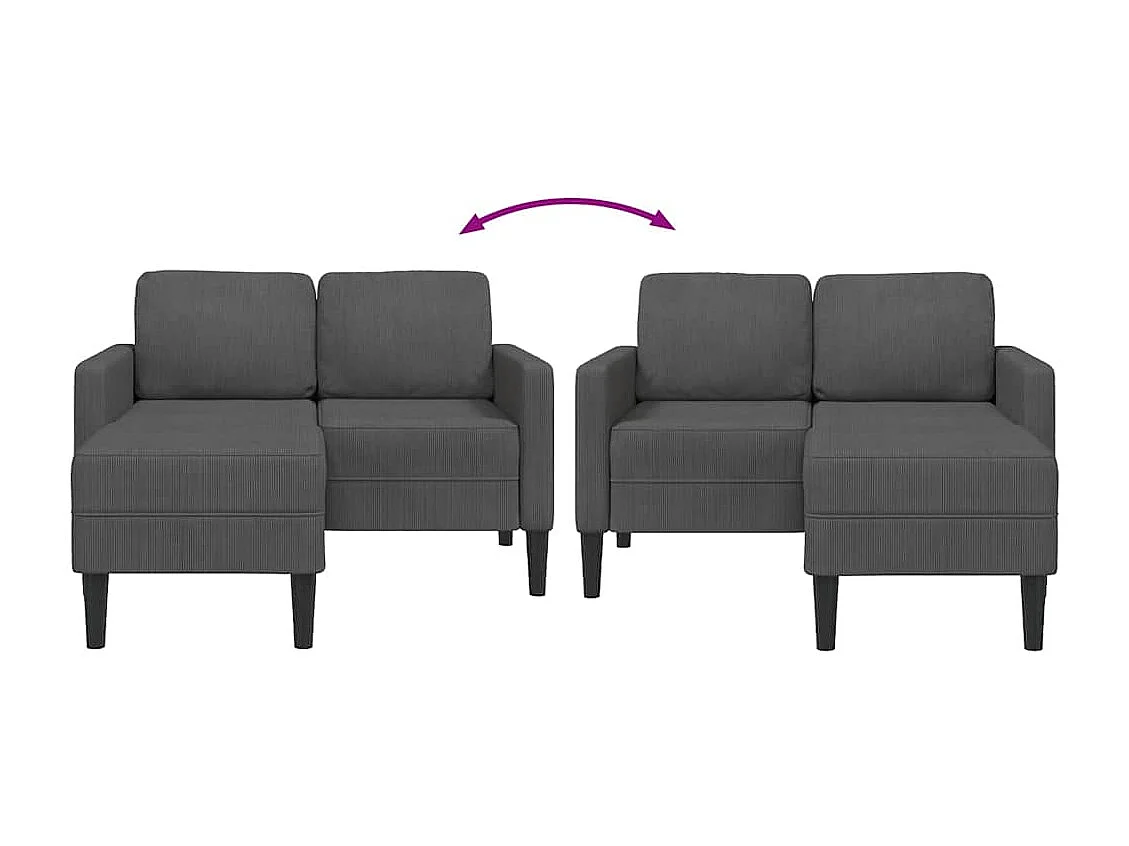 Canapé 2 places avec méridienne en L gris foncé 125 cm lin