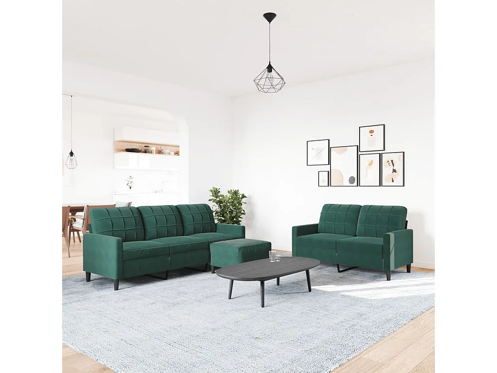 Conjunto de sofá de 3 piezas con cojines Terciopelo Verde Oscuro