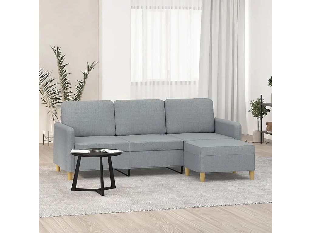 Divano 3 posti con poggiapiedi Grigio chiaro 180 cm Tessuto