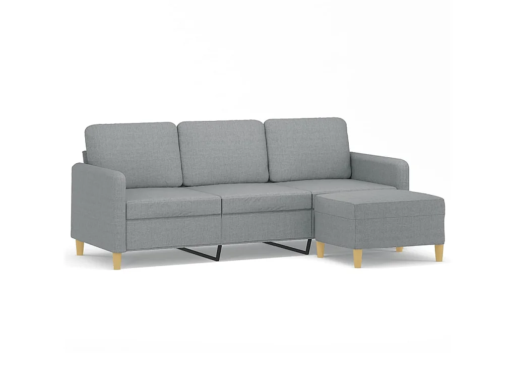 Divano 3 posti con poggiapiedi Grigio chiaro 180 cm Tessuto