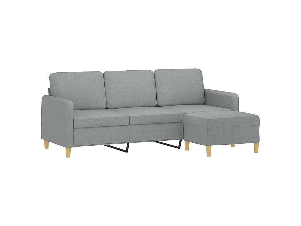 Divano 3 posti con poggiapiedi Grigio chiaro 180 cm Tessuto