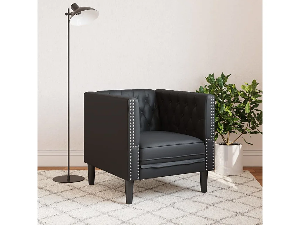 Zwarte Chesterfield fauteuil van imitatieleer