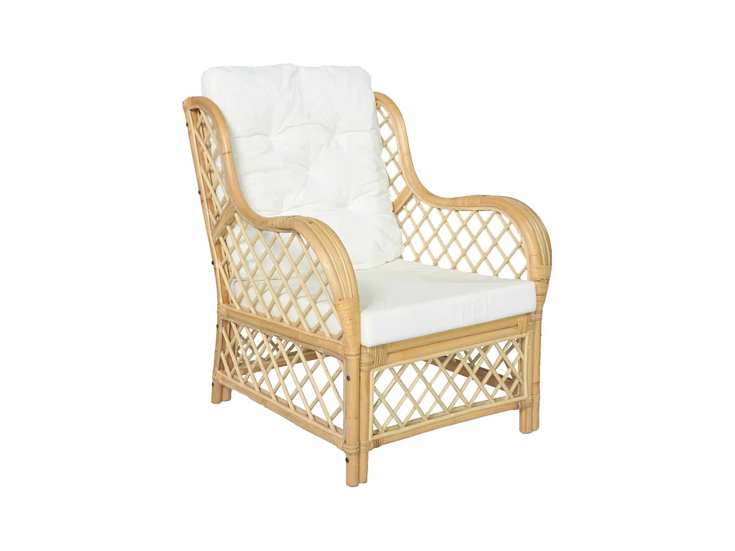 Sofa mit Kissen aus natürlichem Rattan und Leinen