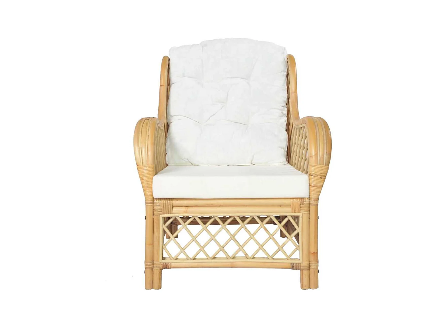 Sofa mit Kissen aus natürlichem Rattan und Leinen