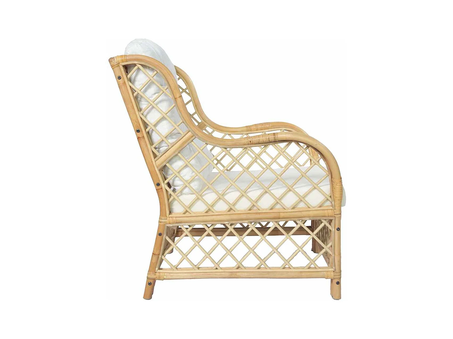 Sofa mit Kissen aus natürlichem Rattan und Leinen