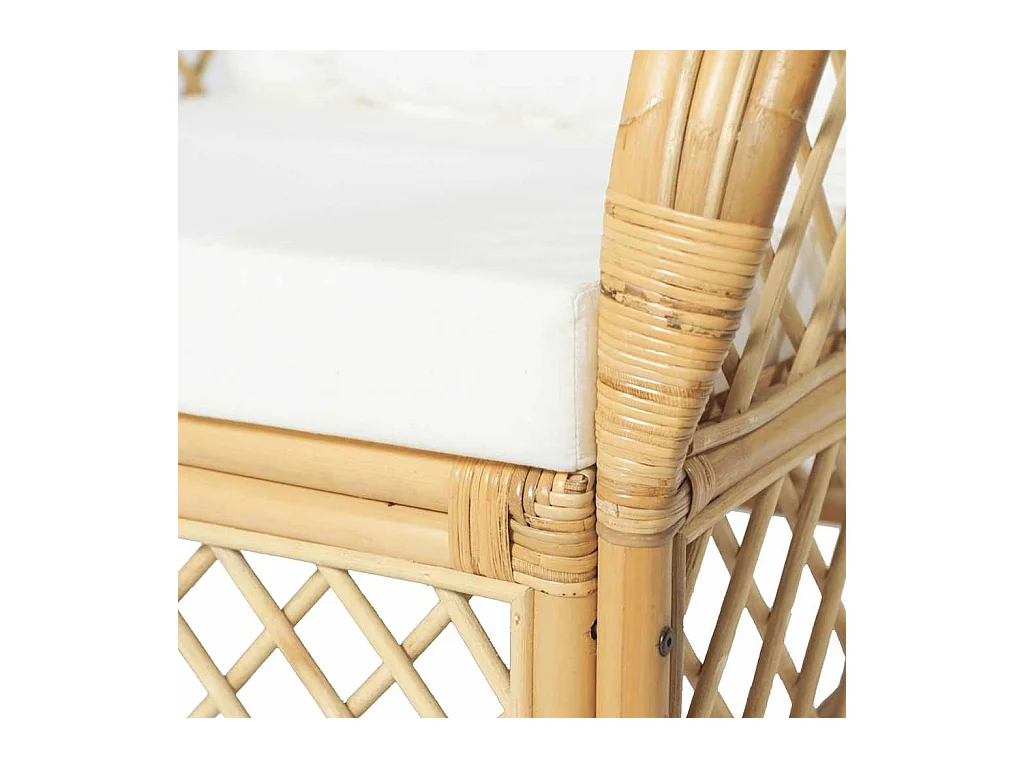 Sofa mit Kissen aus natürlichem Rattan und Leinen