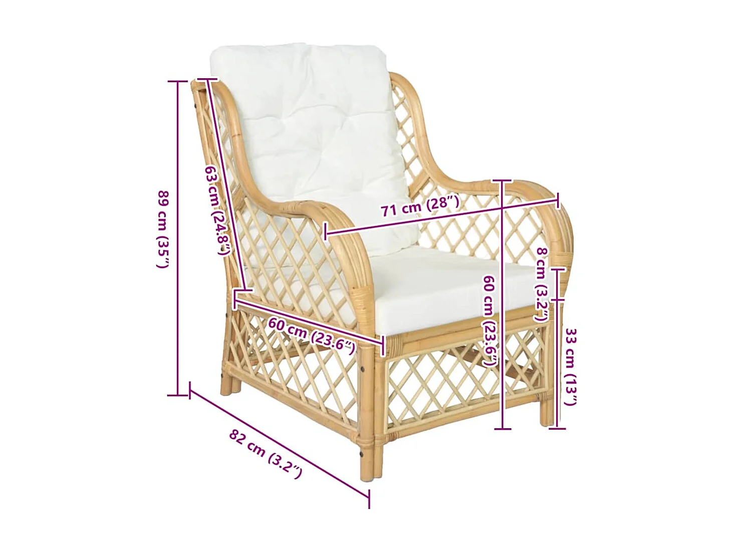 Sofa mit Kissen aus natürlichem Rattan und Leinen