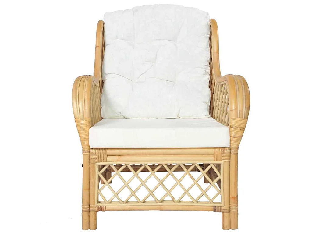 Sofa mit Kissen aus natürlichem Rattan und Leinen