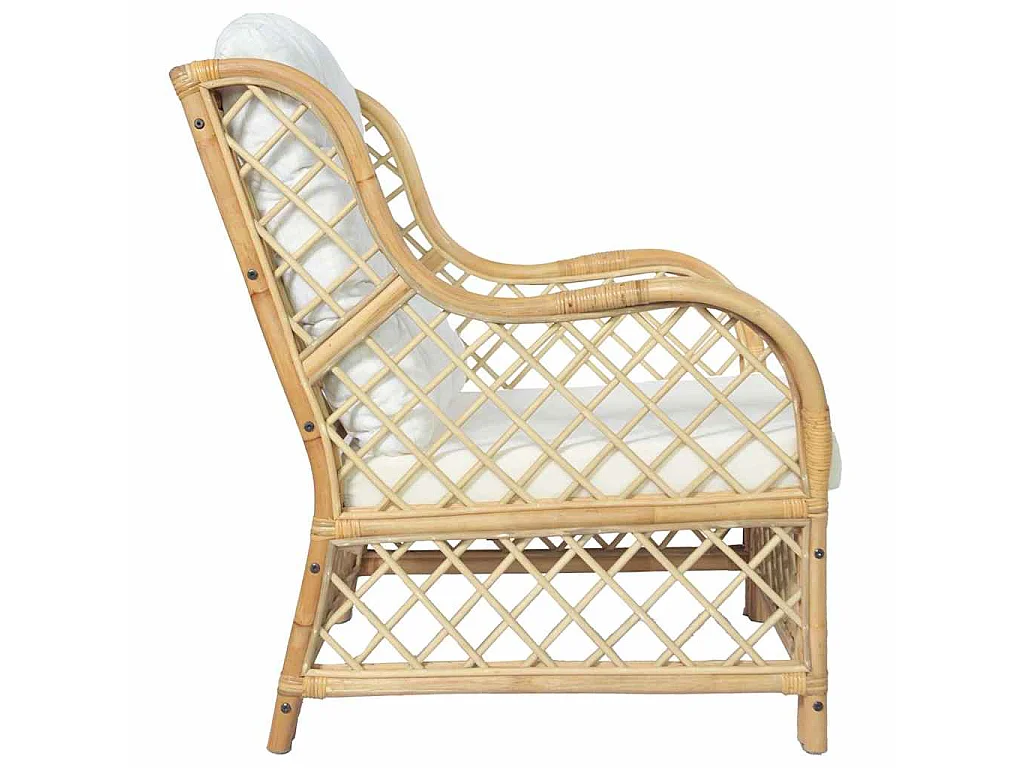 Sofa mit Kissen aus natürlichem Rattan und Leinen