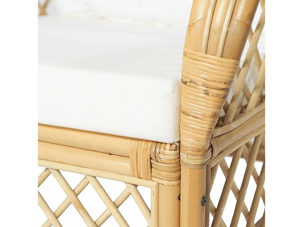 Sofa mit Kissen aus natürlichem Rattan und Leinen
