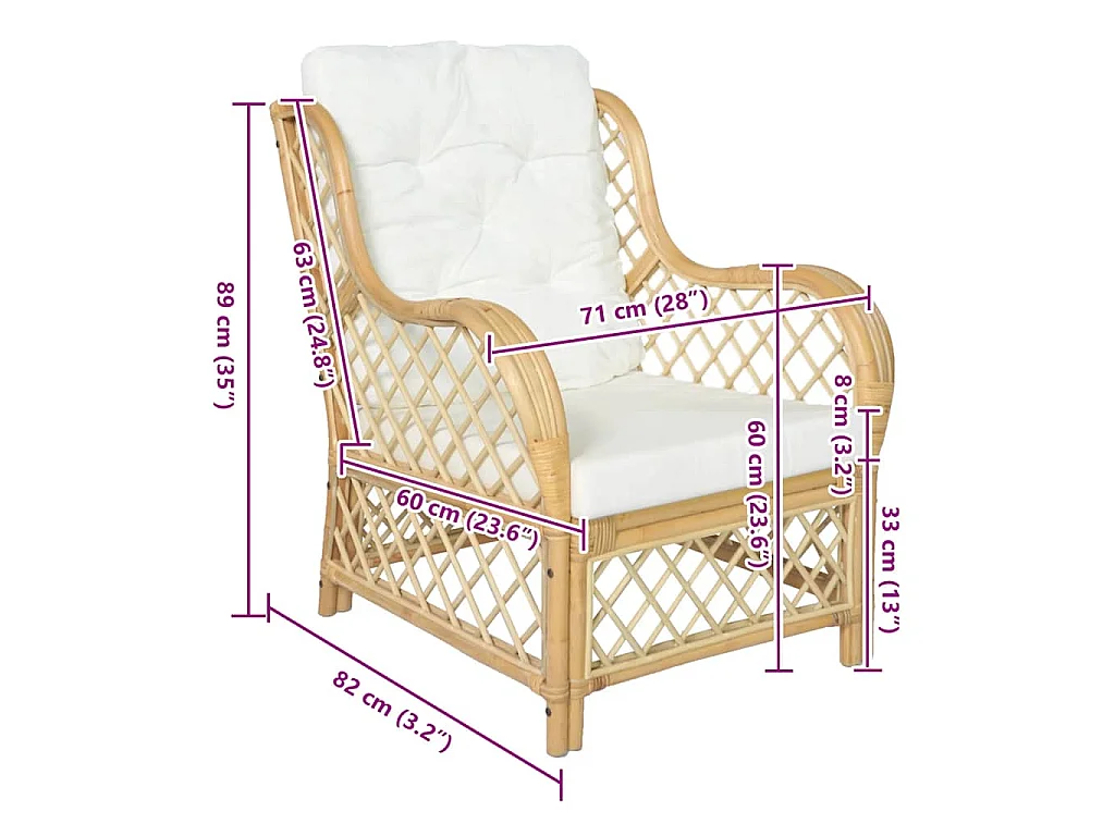 Sofa mit Kissen aus natürlichem Rattan und Leinen