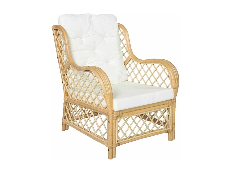 Divano con cuscino in rattan naturale e lino