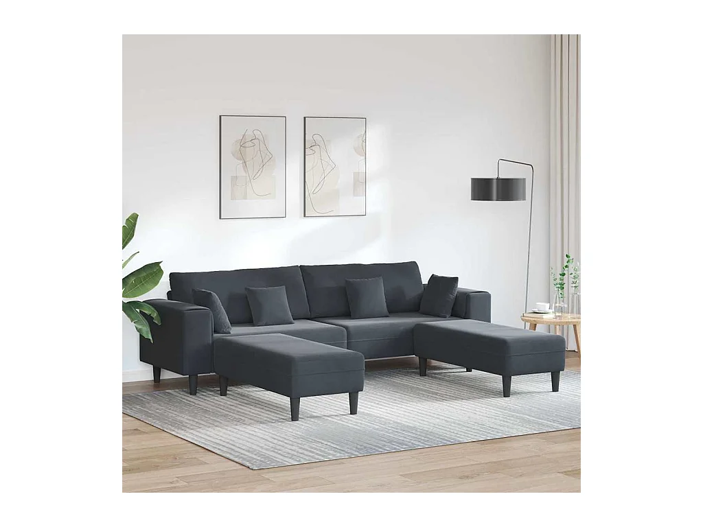 Divano in velluto con cuscino 3 pezzi grigio scuro 208 cm velluto