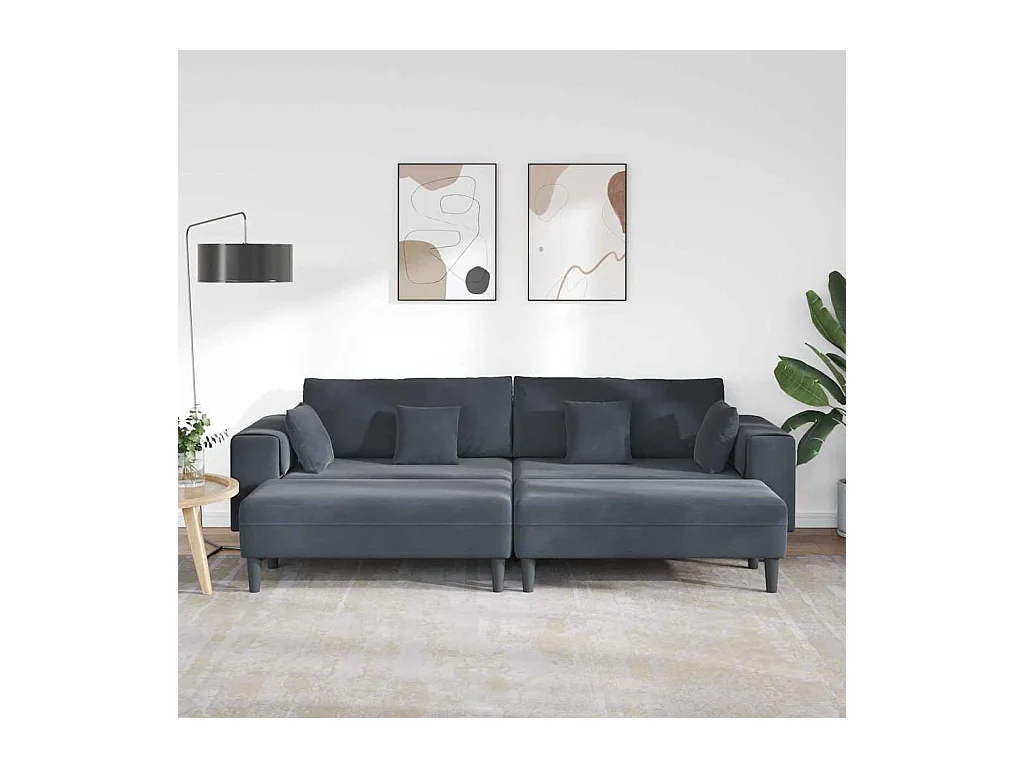 Divano in velluto con cuscino 3 pezzi grigio scuro 208 cm velluto