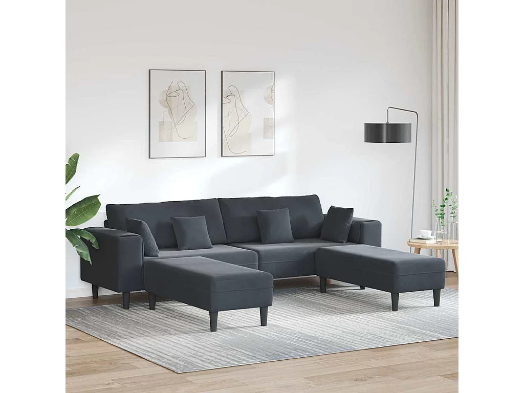 Samtsofa mit Kissen 3-tlg. Dunkelgrau 208 cm Samt