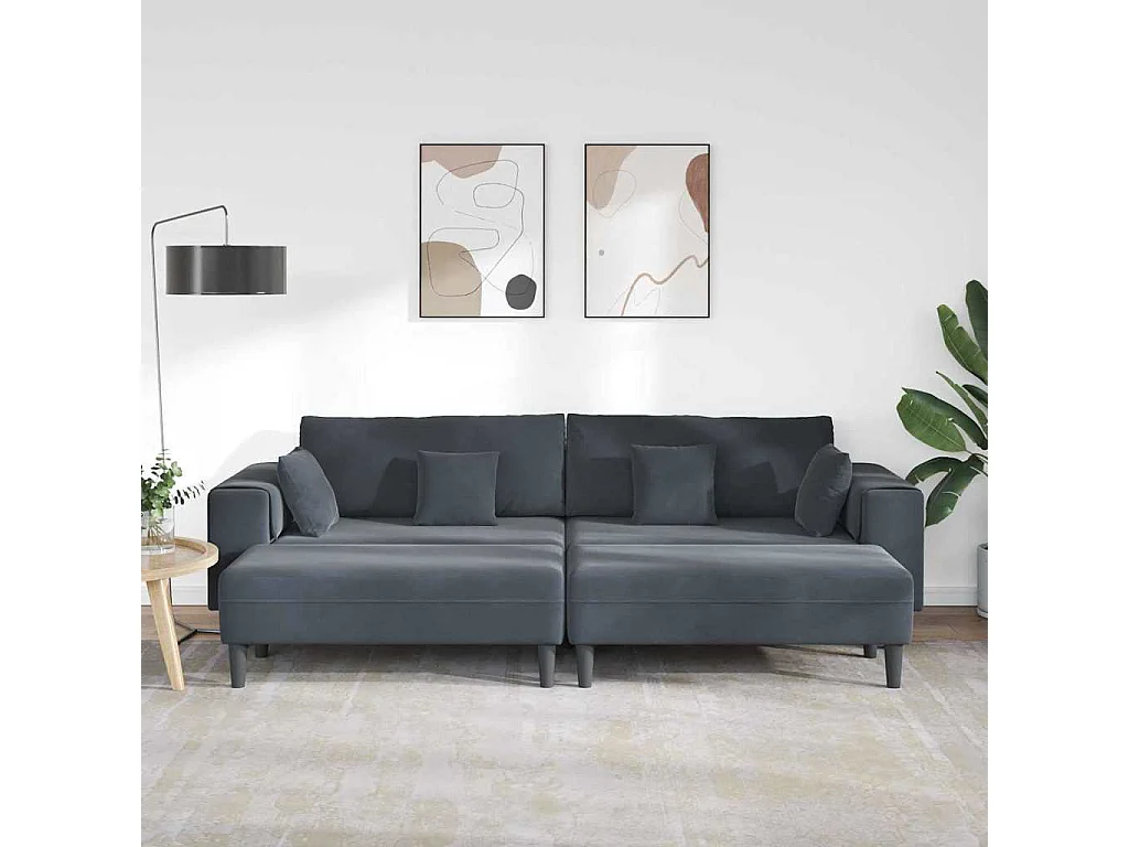 Samtsofa mit Kissen 3-tlg. Dunkelgrau 208 cm Samt