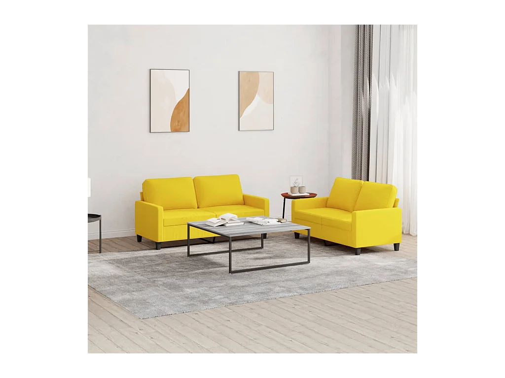 Set di divani 2 pezzi con cuscini in tessuto giallo chiaro