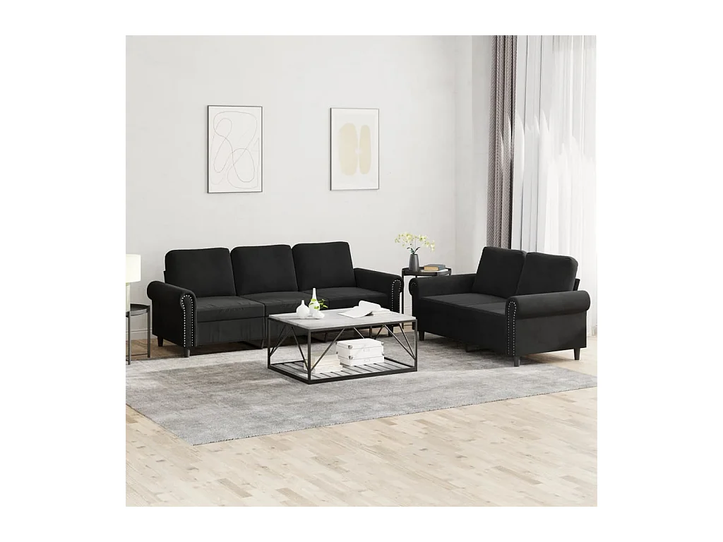 Conjunto de sofá de 2 piezas con cojines Terciopelo Negro