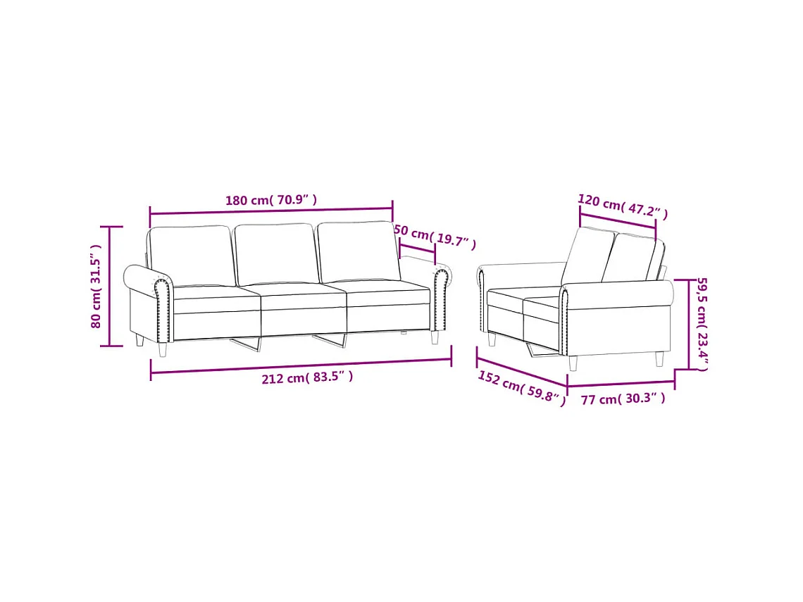 Conjunto de sofá de 2 piezas con cojines Terciopelo Negro