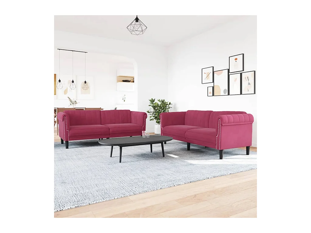 Set di divani 2 pezzi in velluto rosso bordeaux