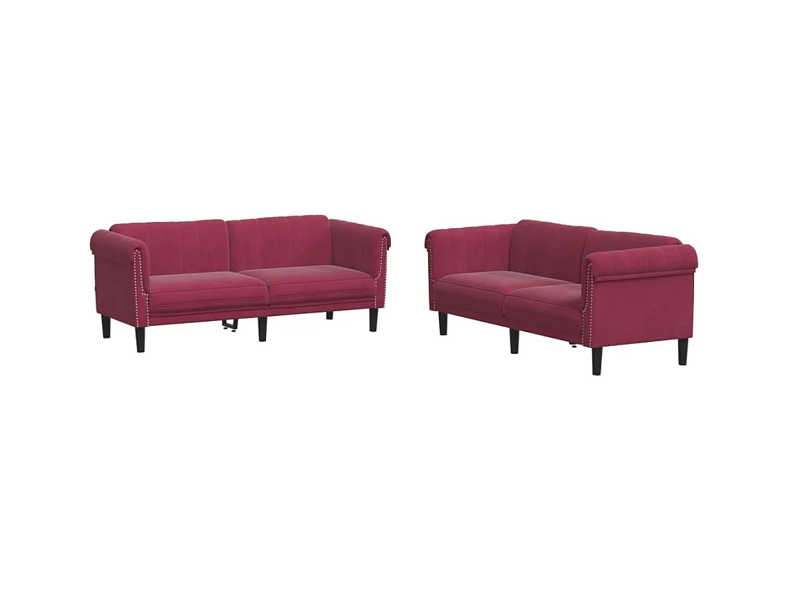Set di divani 2 pezzi in velluto rosso bordeaux