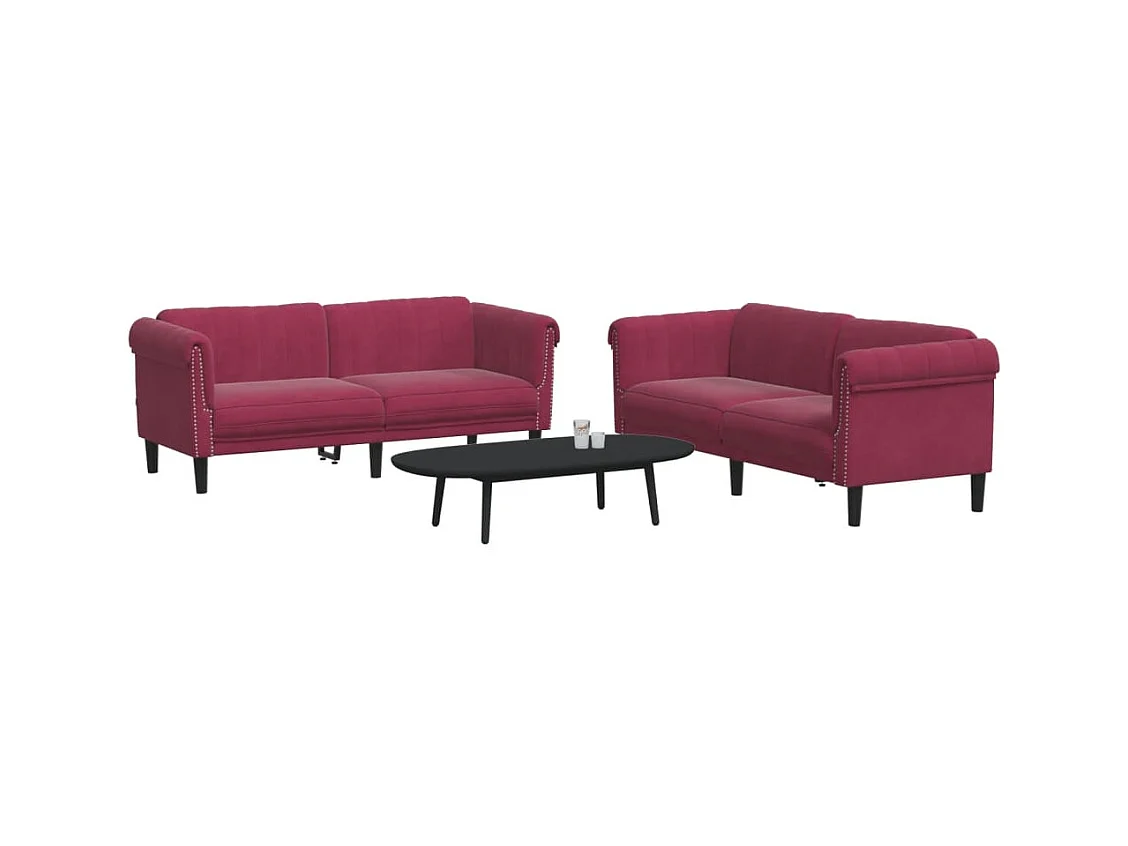 Set di divani 2 pezzi in velluto rosso bordeaux