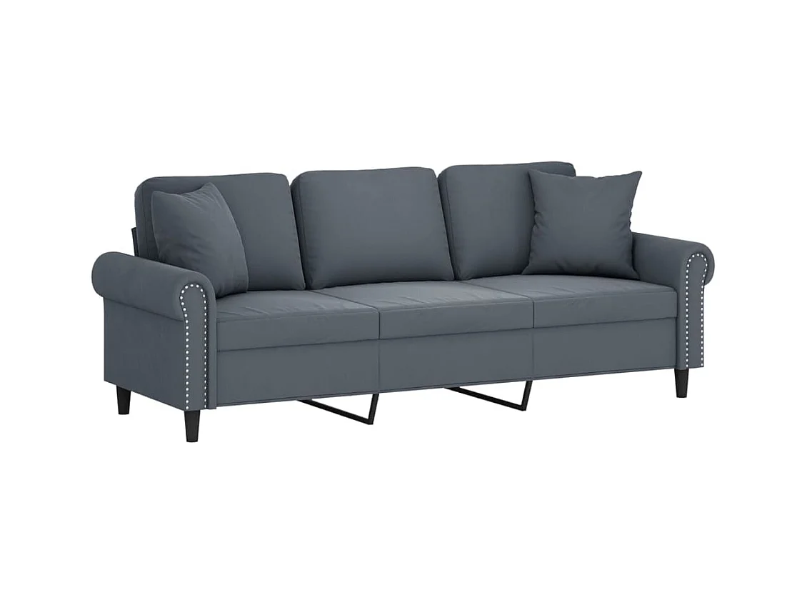 Divano 3 posti con cuscini grigio scuro 180 cm in velluto