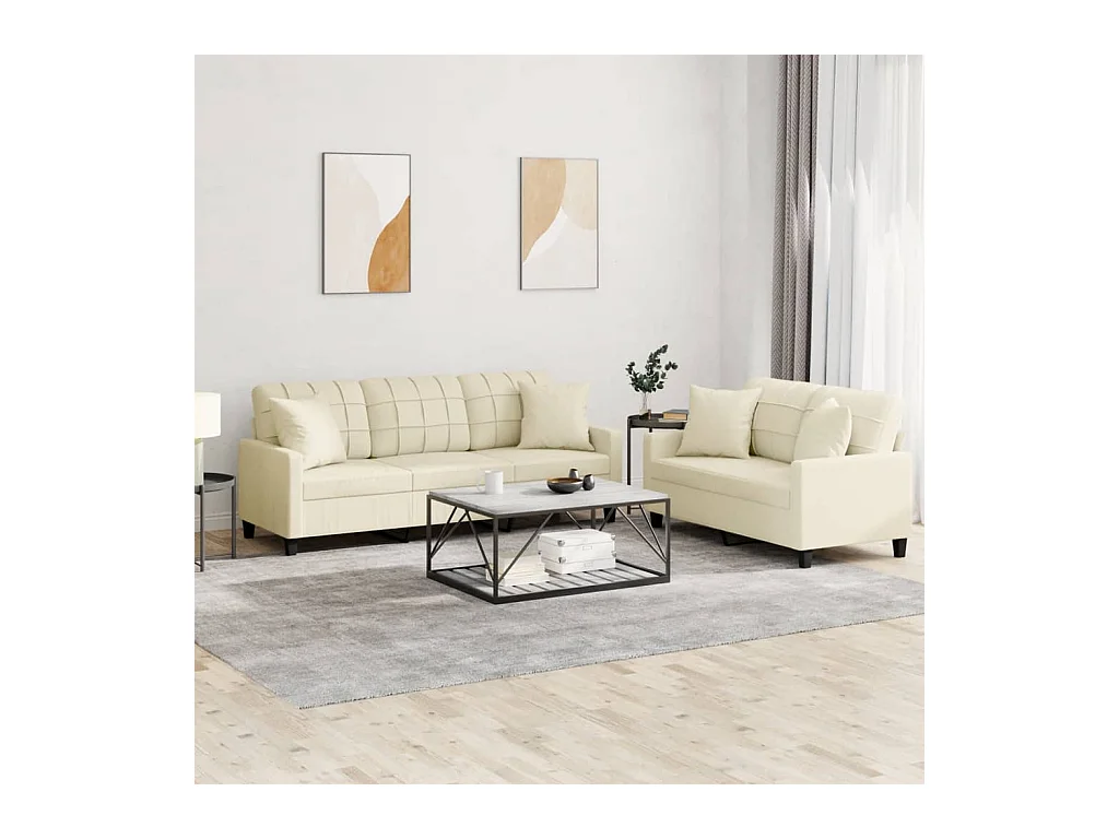 2-delige bankstel met crèmekleurige kunstleren kussens