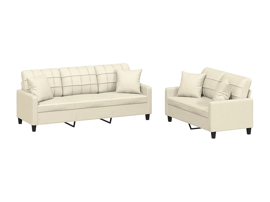 Set di divani 2 pezzi con cuscini in similpelle color crema