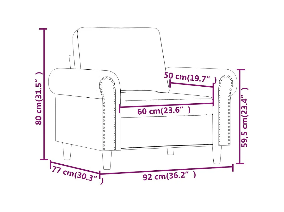 Fauteuil Gris clair 60 cm Velours