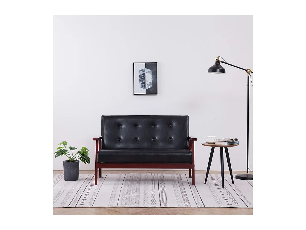Sofá de dos plazas de piel sintética negra