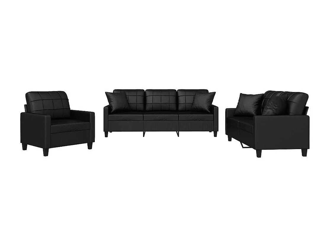 3-teiliges Sofaset mit schwarzen Kunstlederkissen