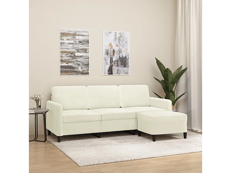 Canapé à 3 places avec repose-pieds Crème 180 cm Velours