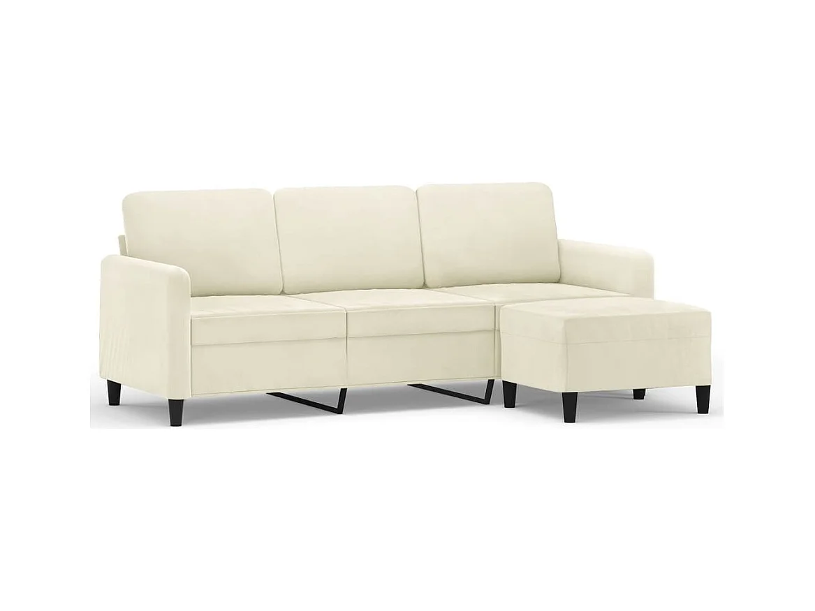 Canapé à 3 places avec repose-pieds Crème 180 cm Velours