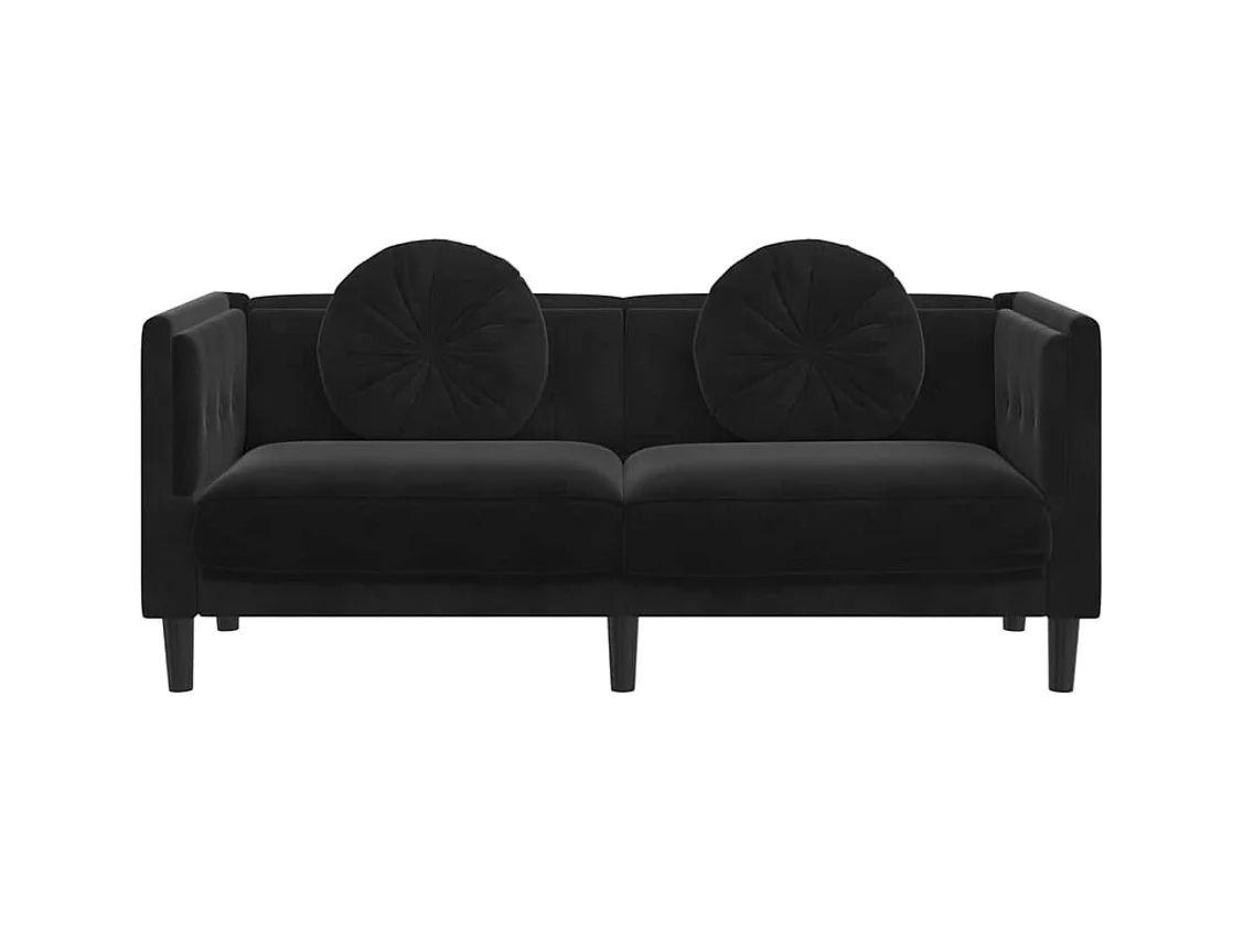 Sofá de 2 plazas de terciopelo negro con cojines