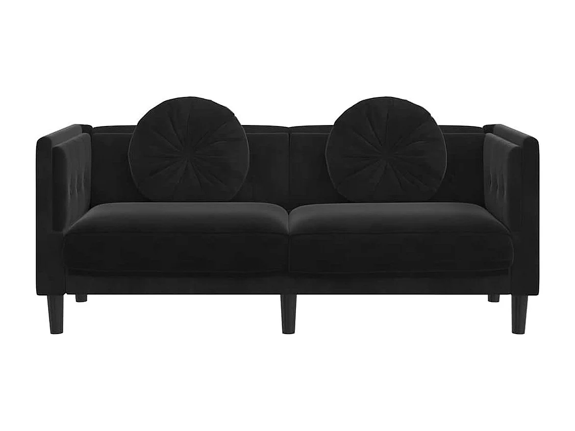 Sofá de 2 plazas de terciopelo negro con cojines