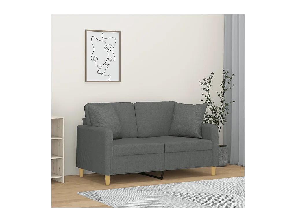 Divano 2 posti con cuscini grigio scuro tessuto 120 cm
