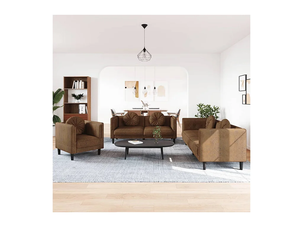 3-delige bankstel met bruine fluwelen kussens