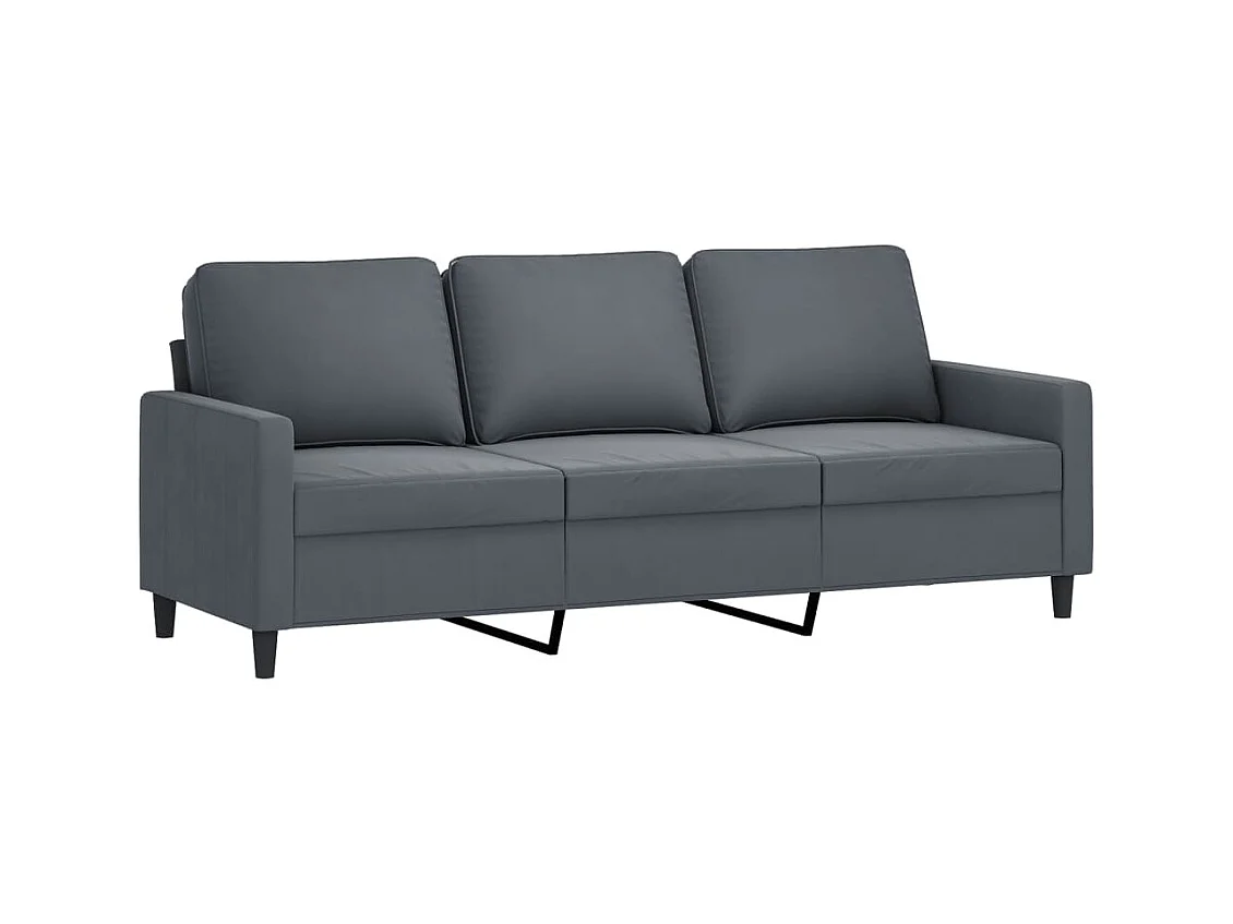 Set di divani 3 pezzi con cuscini in velluto grigio scuro
