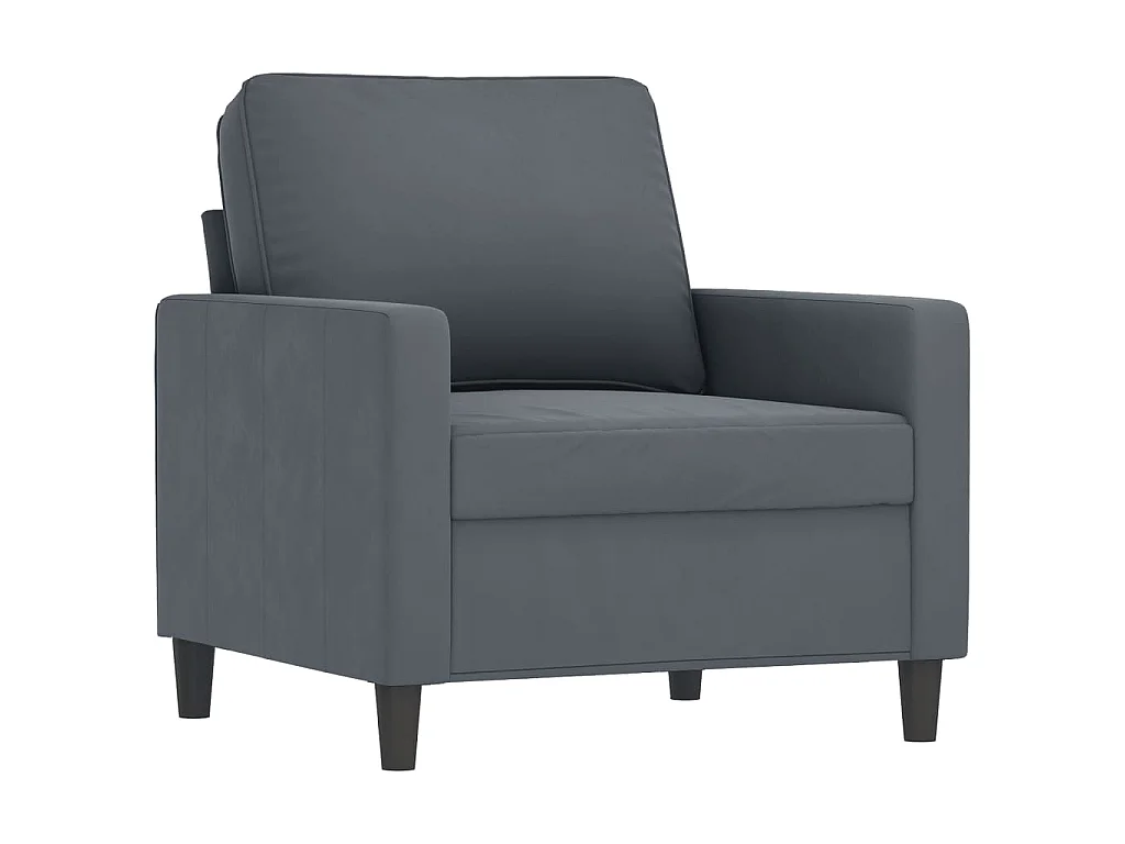 3-teiliges Sofaset mit Kissen, dunkelgrauer Samt