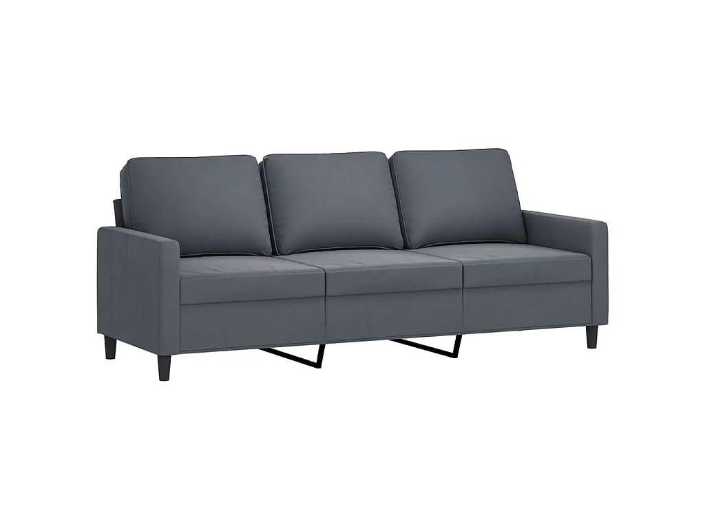 3-teiliges Sofaset mit Kissen, dunkelgrauer Samt