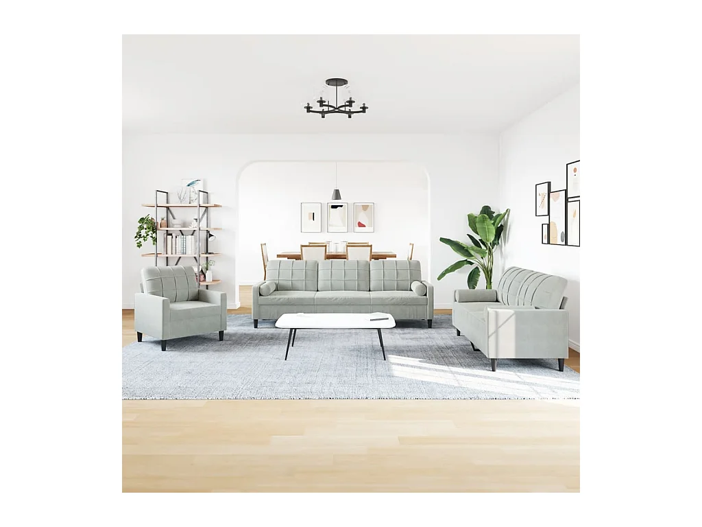 3-delige bankstel met fluwelen kussens en kussens