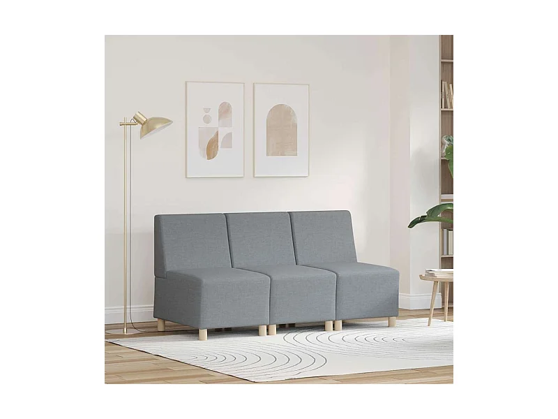 Sofá modular sin brazos, 3 piezas, gris claro