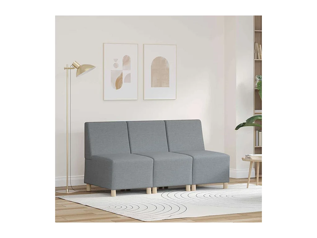 Divano componibile senza braccioli 3 pezzi grigio chiaro