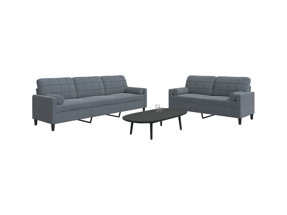 2-teiliges Sofa-Set mit Samtkissen und Nackenrollen