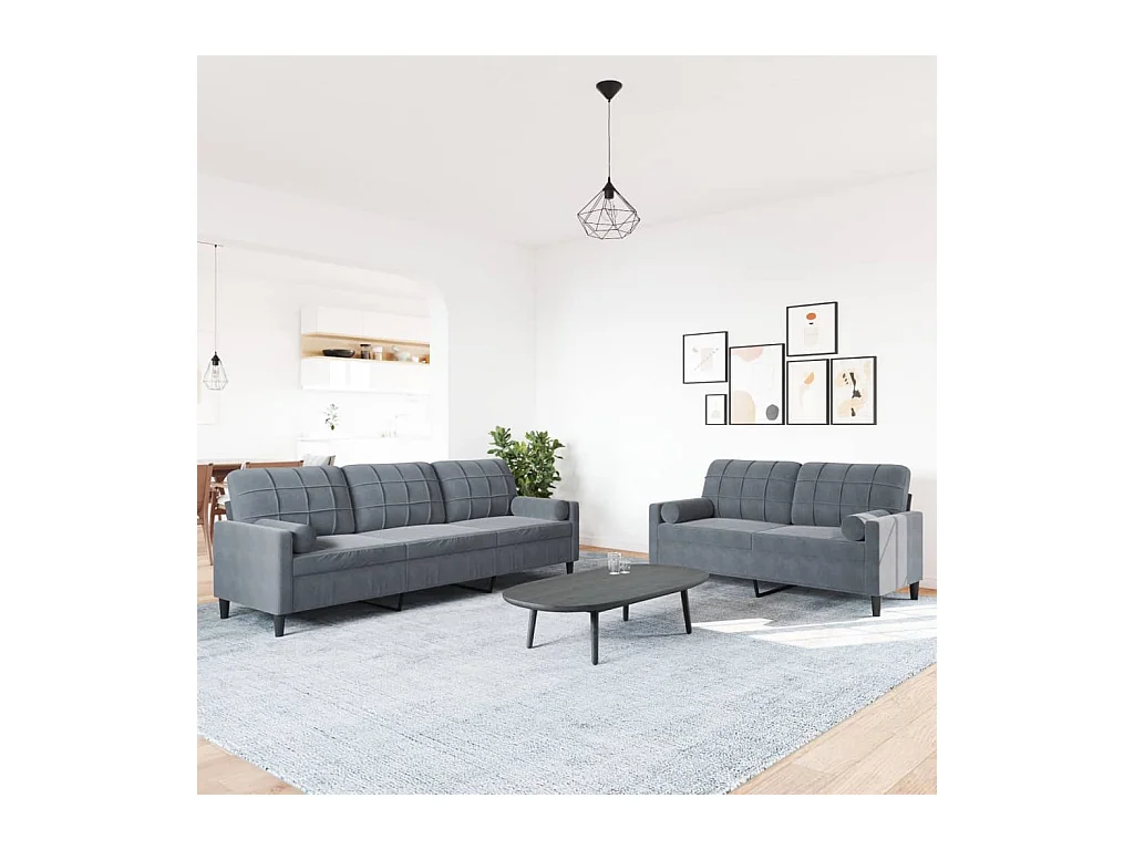 2-teiliges Sofa-Set mit Samtkissen und Nackenrollen